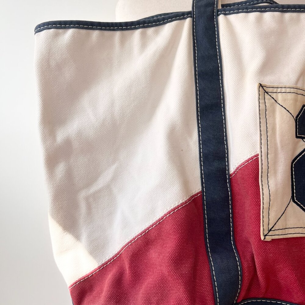 Vintage L.L. Bean large Canvas Boat Tote red white and blue - Picture 2 of 11